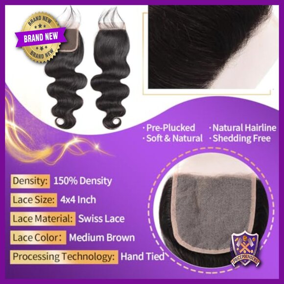 12A Human Hair Bundles with 4x4 HD Lace Closure Body Wave Quick Weave